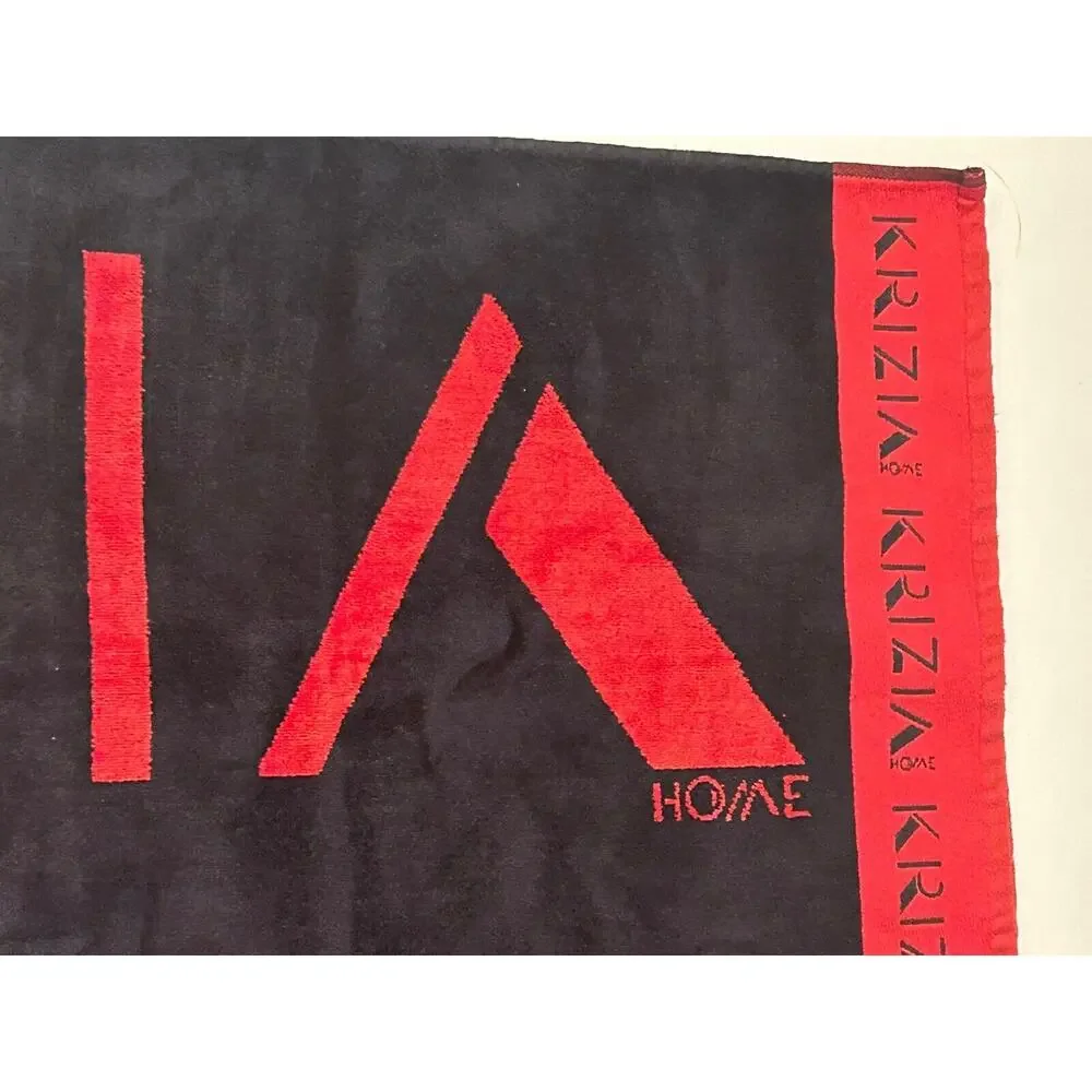 Vintage Krizia Home Bath Towel Red Black Post Modern Pattern Cotton